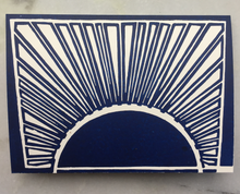 Load image into Gallery viewer, Egyptian Sunrise: Frame-able Block Print Greeting Card | Five Sustainable Blank Greeting Cards Each a Limited Edition Print. Signed & Numbered.