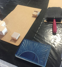 Load image into Gallery viewer, Egyptian Sunrise: Frame-able Block Print Greeting Card | Five Sustainable Blank Greeting Cards Each a Limited Edition Print. Signed & Numbered.